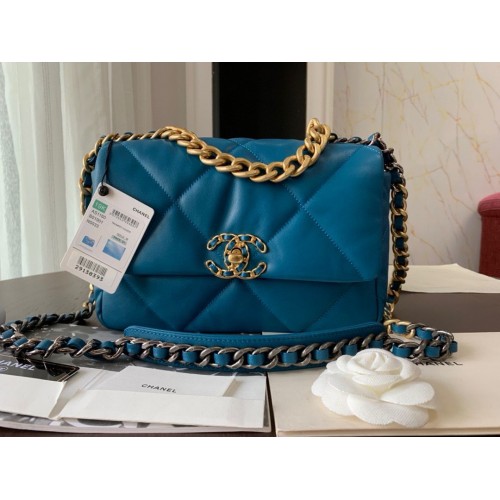 CHANEL Original Agneau 19 Rabat Sac AS1160 AS1161 Bleu Foncé