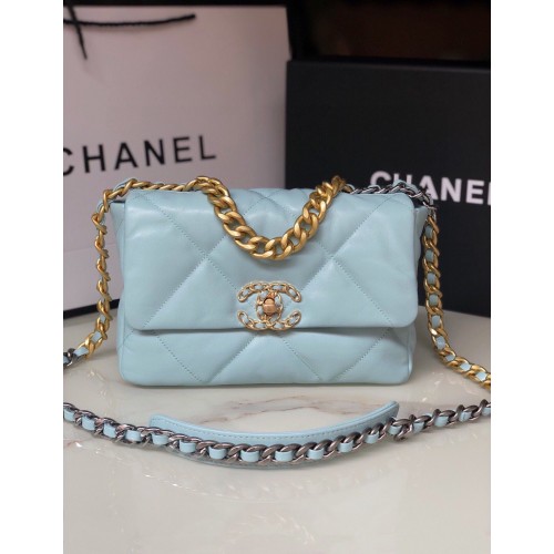 CHANEL Original Lambskin 19 Flap Bag AS1160 AS1161 Bleu clair