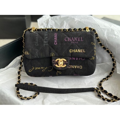 CHANEL Denim Imprimé Métal Doré AS3135 noir