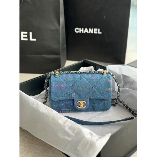 CHANEL Denim Imprimé Métal Doré AS3135 bleu