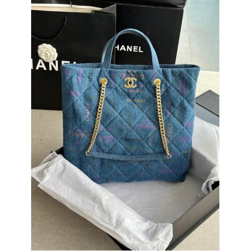CHANEL Denim Imprimé Métal Doré AS3136 bleu