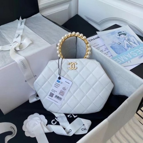 CHANEL Sac en cuir à poignée supérieure AS2609 Blanc