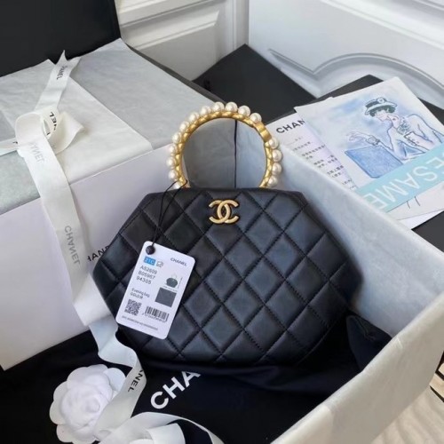 CHANEL Sac en cuir à poignée supérieure AS2609 noir