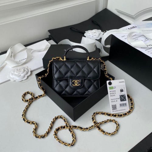CHANEL Top Handle Micro Mini Portefeuille Sur Chaîne AP2200 Noir