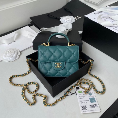 CHANEL Top Handle Micro Mini Portefeuille Sur Chaîne AP2200 Vert