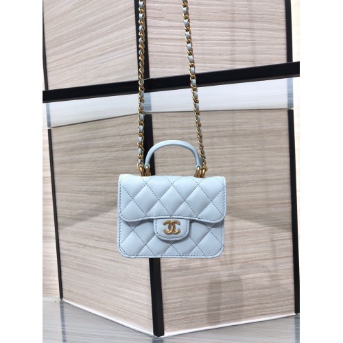 CHANEL Top Handle Micro Mini Portefeuille Sur Chaîne AP2200 Bleu Clair