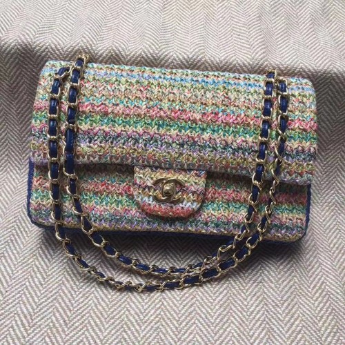 CHANEL Veau tressé Tweed Métal doré 1112 Multicolore&Bleu