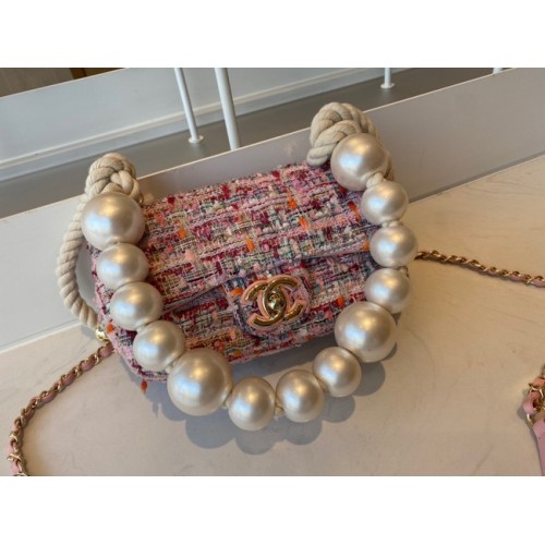 CHANEL Mouton Tressé Tweed Métal Doré AS0593 rose