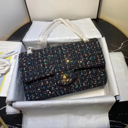 CHANEL Veau Tweed - Métal doré 1112 bleu foncé