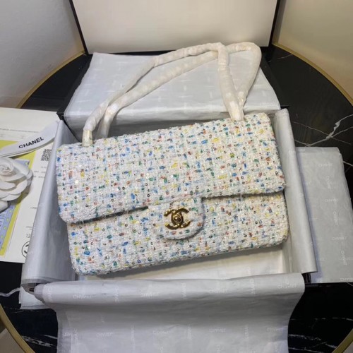 CHANEL Veau Tweed - Métal doré 1112 blanc