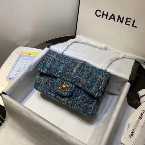 CHANEL Veau Tweed - Métal doré 1116 bleu