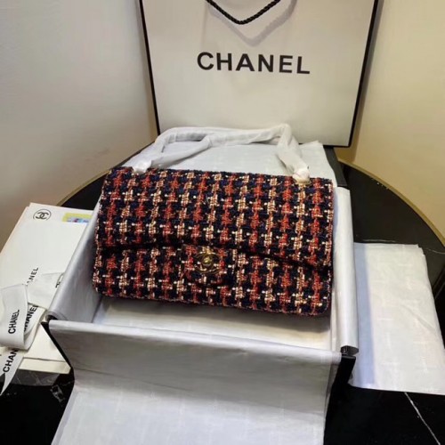 CHANEL Veau Tweed - Métal doré AS1112 rouge