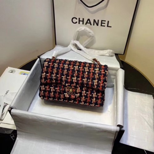 CHANEL Veau Tweed - Métal doré AS1116 rouge