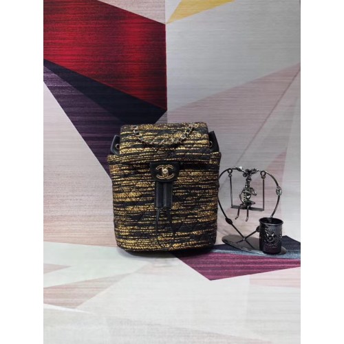 CHANEL Tweed petit sac à dos en métal doré 69964 noir