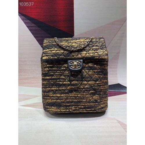 CHANEL Tweed petit sac à dos en métal doré 69965 noir