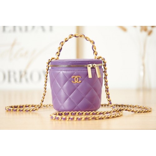 CHANEL VANITY AVEC CHAÎNE Agneau Métal doré AS2873 Violet