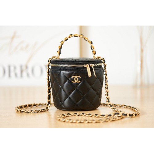 CHANEL VANITY AVEC CHAÎNE Agneau Métal doré AS2873 noir