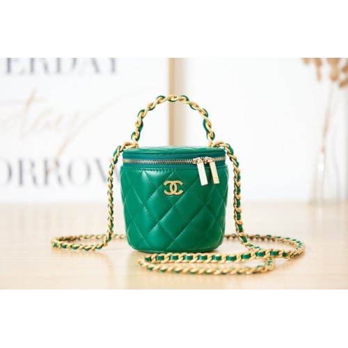 CHANEL VANITY AVEC CHAÎNE Agneau Métal doré AS2873 vert