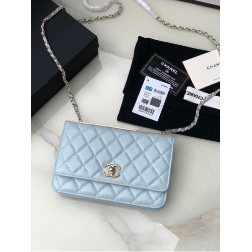 PORTEFEUILLE SUR CHANEL CHANEL Agneau Métal Doré clair 80892 bleu clair
