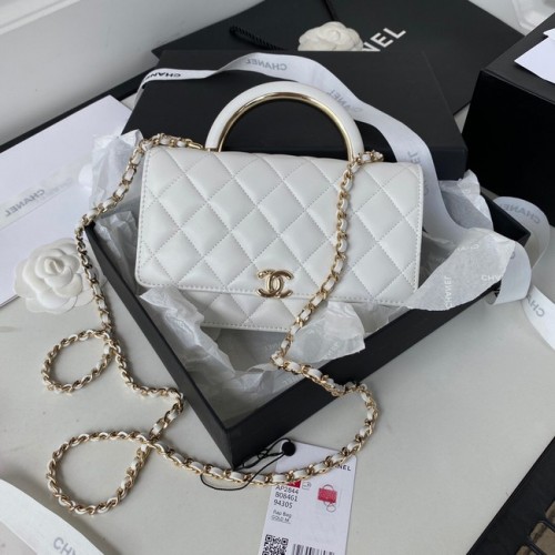 CHANEL PORTEFEUILLE SUR CHAINE Agneau Métal doré AP2844 blanc