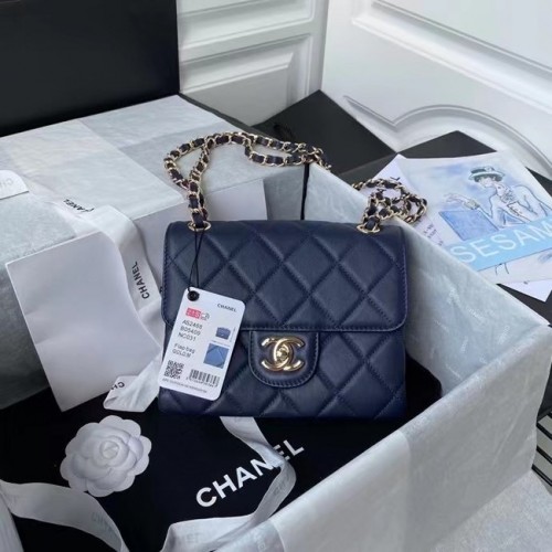 CHANEL mini sac à rabat AS2468 Bleu Marine