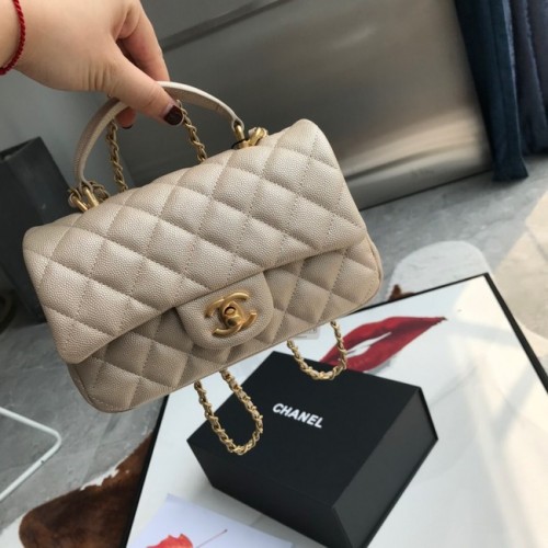 CHANEL mini sac à rabat avec poignée supérieure AS2431 Abricot