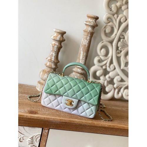 CHANEL mini sac à rabat avec poignée supérieure AS2431 Vert