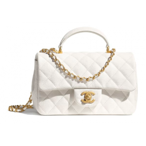 CHANEL mini sac à rabat avec poignée supérieure AS2431 Blanc
