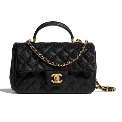 CHANEL mini sac à rabat avec poignée supérieure AS2431 noir