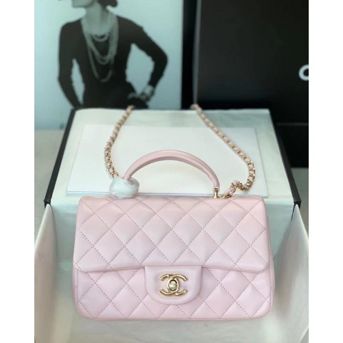 CHANEL mini sac à rabat avec poignée supérieure AS2431 rose clair