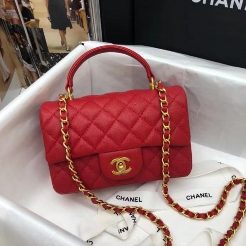 CHANEL mini sac à rabat avec poignée supérieure AS2431 rouge