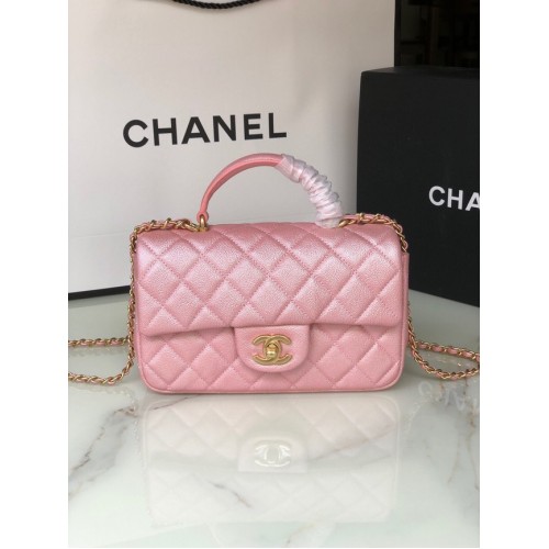 CHANEL mini sac à rabat avec poignée supérieure AS2431 rose