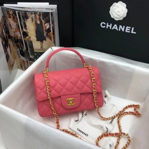CHANEL mini sac à rabat avec poignée supérieure AS2431 rose