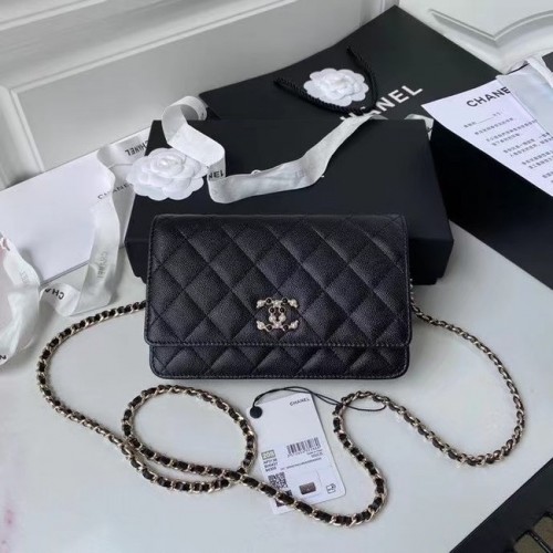CHANEL mini portefeuille sur chaîne AP2136 noir