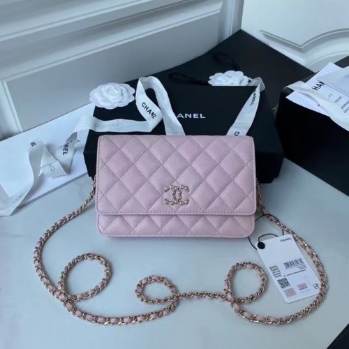 CHANEL mini portefeuille sur chaîne AP2136 rose