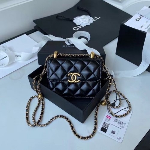 CHANEL mini portefeuille sur chaîne AP2290 noir