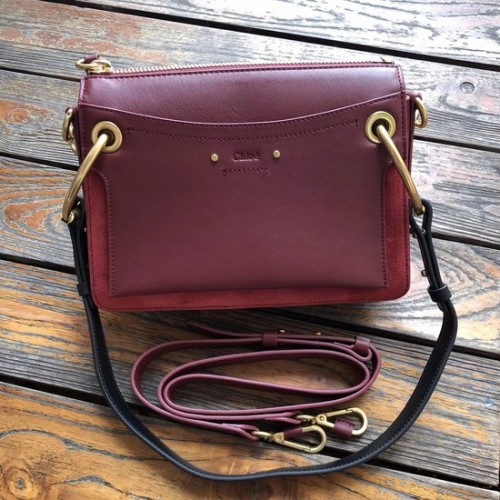 CHLOE Roy petit sac à bandoulière en cuir et suède 20657 prune violet