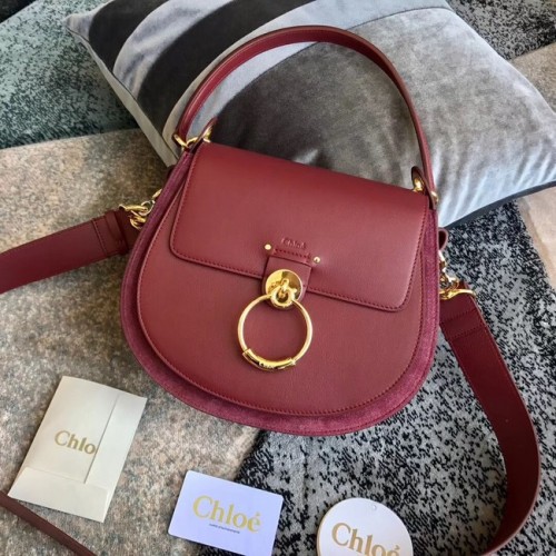 CHLOE Sac bandoulière en cuir et daim Tess 3S152 Bordeaux
