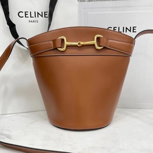 Celine SAC SEAU EN CUIR DE VEAU BRILLANT CR92072 marron