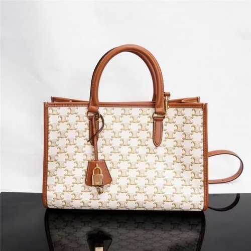Celine MINI CABAS HORIZONTAUX EN TOILE TRIOMPHE ET CUIR DE VEAU 199742 199742 blanc