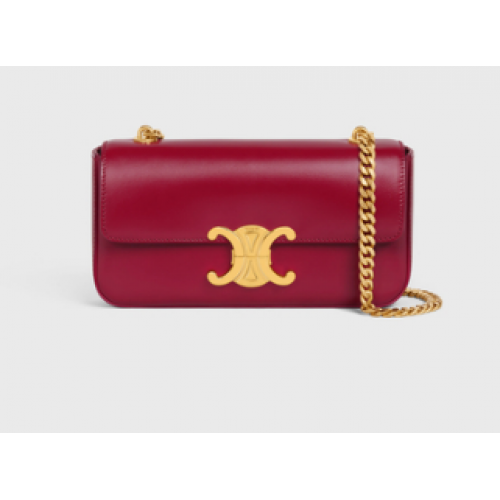 Celine SAC BANDOULIÈRE CHAÎNE TRIOMPHE EN CUIR DE VEAU BRILLANT 197993 CARMIN