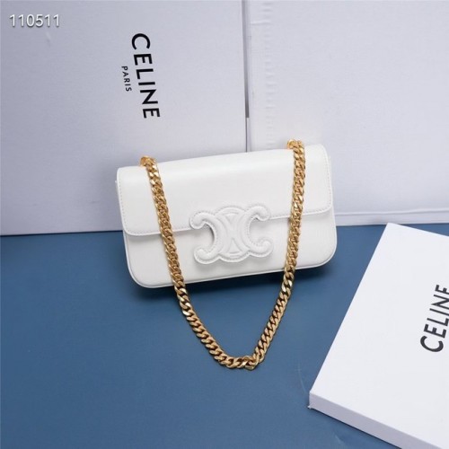 Celine SAC BANDOULIÈRE CHAÎNE TRIOMPHE EN CUIR DE VEAU BRILLANT 199243 BLANC