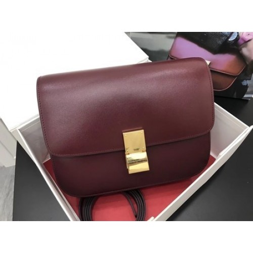 Celine Classic Box Flap Bag Cuir de veau d'origine 3378 Bordeaux