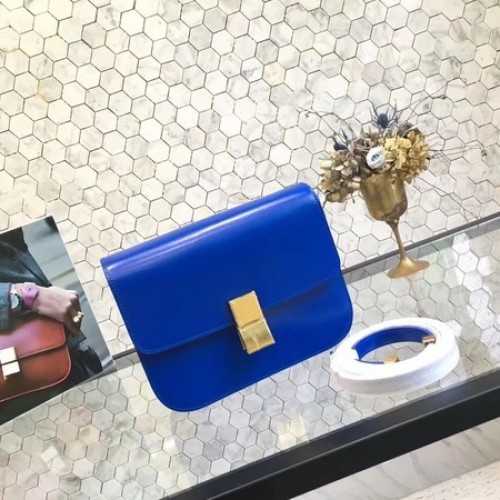 Celine Classic Box Flap Bag Cuir de veau d'origine 5698 Bleu