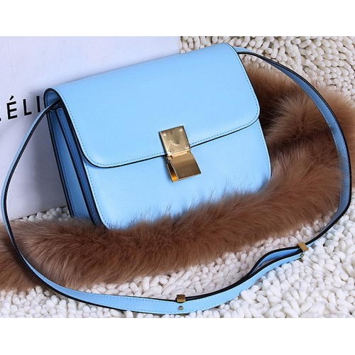 Celine Classic Box Petit Sac à Rabat Cuir de veau C88007T Bleu ciel
