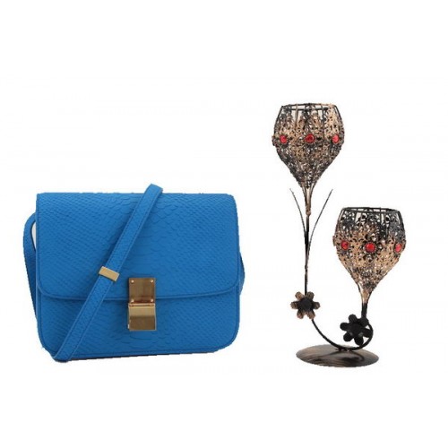 Celine Classic Box Petit Sac à Rabat Cuir Lisse 11042 Bleu