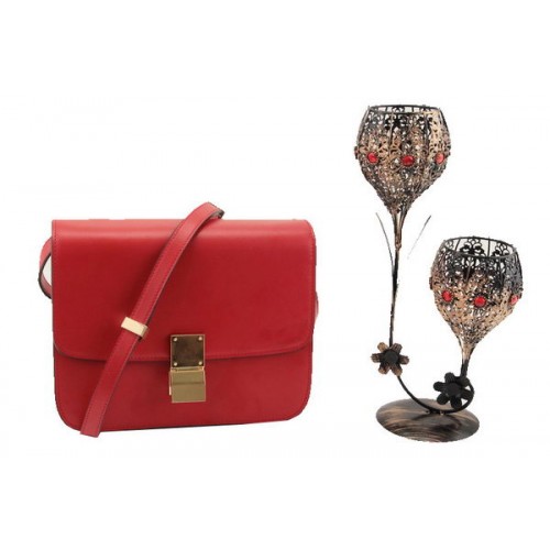 Celine Classic Box Petit Sac à Rabat Cuir Lisse 11042 Rouge