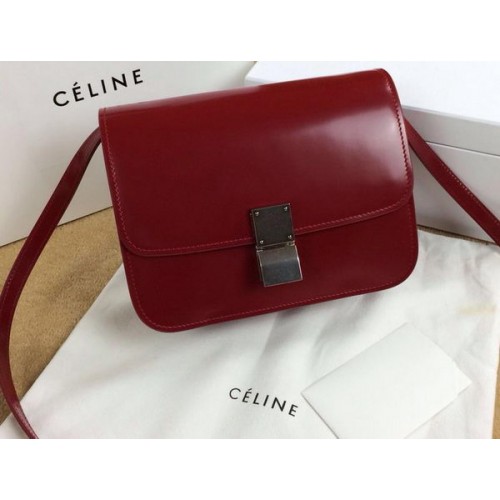 Celine Classic Box Petit Sac à Rabat Cuir Lisse C11042 Rouge Foncé