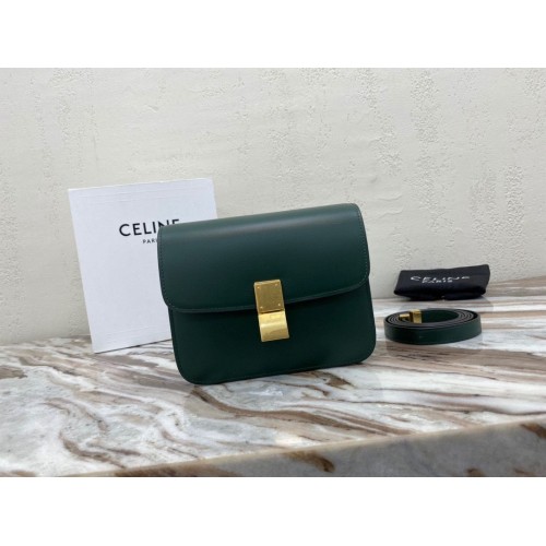 Celine Classic Box Teen Flap Bag Cuir de veau d'origine 3379 Vert foncé