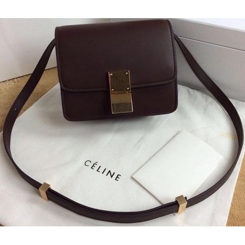 Celine Classic Box mini Sac à Rabat Cuir Lisse C11041T Bordeaux